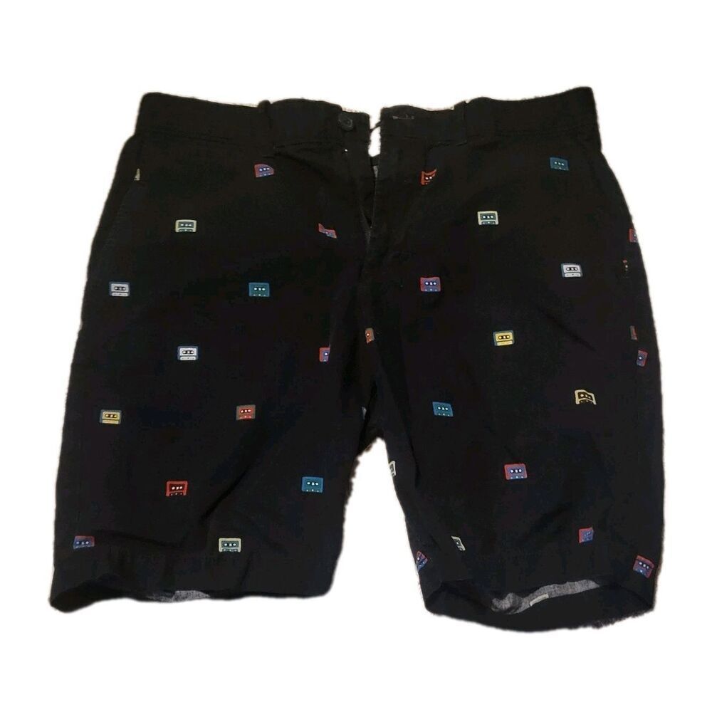 Casette Tape All Over Pattern Fun Penguin Sz 32 Casette Tape Shorts Navy